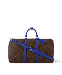 Louis Vuitton Keepall Bandouliere 50 Travel Bag 19.7in/ 50cm Brown/ Indigo Blue Silver Hardware M12633