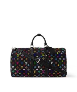 Louis Vuitton LV x TM Keepall Bandouliere 50 Travel Bag 19.7in/ 50cm Multicolore Black Silver Hardware M13745