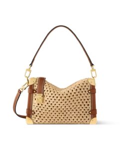 Louis Vuitton Side Trunk MM Shoulder Bag 9.3in/ 23.5cm Natural/ Brown Raffia Gold Hardware For Women M14405