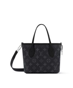 Louis Vuitton Neverfull Bandouliere Inside Out BB Tote Bag 10.4in/ 26cm Black Silver Hardware For Women M15210