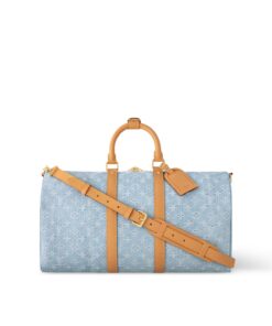 Louis Vuitton Keepall Bandouliere 45 Travel Bag 17.7in/ 45cm Sky Blue Denim Gold Hardware M25334