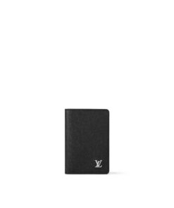 Louis Vuitton Pocket Organizer Taiga Black, Men’s Wallet 4.3in/11cm LV M30283