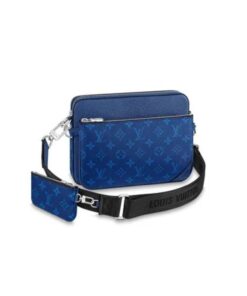 Louis Vuitton Trio Messenger Monogram Canvas And Taiga Cobalt Blue For Men, Men’s Bags, Shoulder And Crossbody Bags 9.8in/ 25cm LV M30848