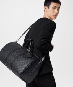 Alternative view of Louis Vuitton Keepall Bandouliere 45 Travel Bag 17.7in/ 45cm Black Monogram Eclipse Silver Hardware M40569