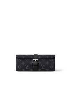 Louis Vuitton 3 Watch Case in Monogram Eclipse Canvas 7.9in/20cm LV M43385