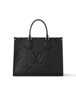 Louis Vuitton Onthego MM Tote Bag 13.8in/ 35cm Monogram Empreinte Black Gold Hardware For Women M45595