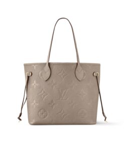 Louis Vuitton Neverfull MM Tote Bag 12.2in/ 31cm Gray Tourterelle Monogram Empreinte Gold Hardware For Women M45686