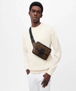 Louis Vuitton S-Lock Sling Monogram Macassar Black For Men, Crossbody Bags 8.3in/21cm LV M45807 - Image 3