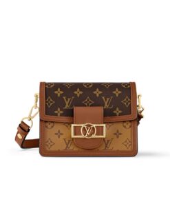 Louis Vuitton Mini Dauphine Crossbody Bag 7.9in/ 20cm Brown Monogram Canvas Gold Hardware For Women M45959
