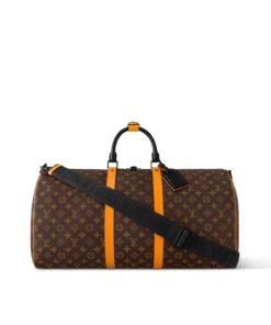 Louis Vuitton Keepall Bandouliere 55 Travel Bag 21.7in/ 55cm Brown/ Radiant Sun Monogram Black Hardware M46702
