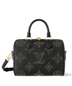 Louis Vuitton Speedy Bandouliere 25 Top Handle Bag 9.8 in/ 25 cm Black Gold Hardware For Women M46736