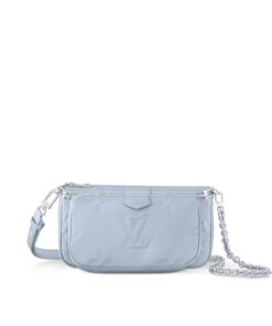 Louis Vuitton Multi Pochette Accessoire Shoulder Bag 9.8in/ 25cm Blue Monogram Empreinte Gold Hardware For Women M47173
