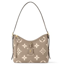 Louis Vuitton CarryAll PM Shoulder Bag 12in/ 29.5cm Monogram Empreinte Gray/ Creme Beige Gold Hardware For Women M47180