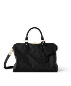 Louis Vuitton Speedy Soft 30 Top Handle Bag 11.8in/ 30cm Black Monogram Empreinte Gold Hardware For Women M47186