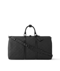 Louis Vuitton Keepall Bandouliere 50 Travel Bag 19.7in/ 50cm Black Matte Black Hardware M59025
