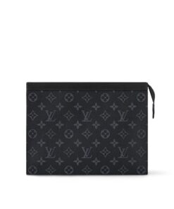 Louis Vuitton Pochette Voyage MM Pouch 10.6in/ 27cm Black/ Grey Monogram Eclipse Silver Hardware For Men M61692