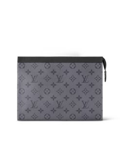 Louis Vuitton Pochette Voyage MM Pouch 10.6in/ 27cm Grey Monogram Eclipse Silver Hardware For Men M69535