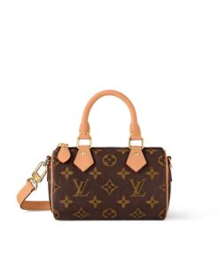 Louis Vuitton Nano Speedy Top Handle Bag 6.3in/ 16cm Brown Monogram Canvas Gold Hardware For Women M81085