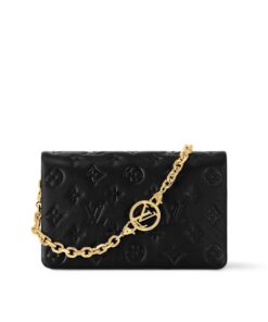 Louis Vuitton Pochette Coussin Shoulder Bag 7.9in/ 20cm Black Gold Hardware For Women M82116