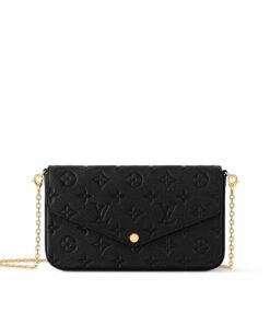 Louis Vuitton Pochette Felicie Shoulder Bag  8.3in/ 21cm Black Monogram Empreinte Gold Hardware For Women M82477