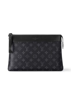 Louis Vuitton Pochette Voyage Souple Pouch 11.8in/ 30cm Black Monogram Eclipse Hardware For Men M82543
