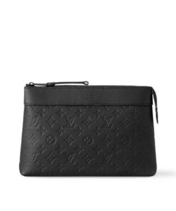 Louis Vuitton Pochette Voyage Souple Pouch 11.8in/ 30cm Black Monogram Shadow Black Hardware For Men M82545