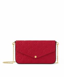 Louis Vuitton Pochette Felicie Shoulder Bag 8.3in/ 21cm Louis Red Monogram Empreinte Gold Hardware For Women M25793