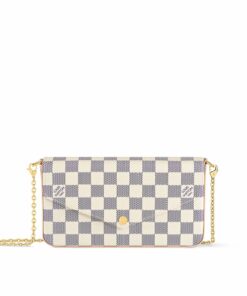 Louis Vuitton Pochette Felicie Shoulder Bag  8.3in/ 21cm Multicolor Damier Azur Canvas Gold Hardware For Women N40491