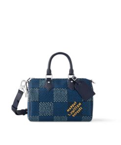 Louis Vuitton Speedy 25 Bandouliere Top Handle Bag 9.8in/ 25cm Blue Silver Hardware For Men N40691