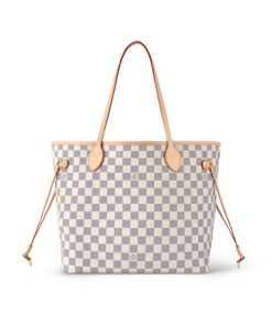 Louis Vuitton Neverfull MM Tote Bag 12.2in/ 31cm Beige Damier Azur Canvas Gold Hardware For Women N41361