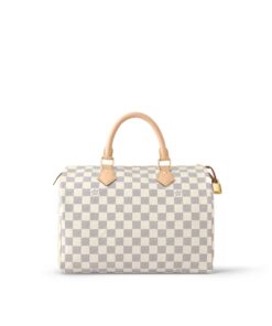 Louis Vuitton Speedy 30 Top Handle Bag 11.8in/ 30cm White/ Multicoloured Damier Azur Canvas Gold Hardware For Women N41370