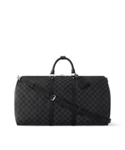 Louis Vuitton Keepall Bandouliere 55 Travel Bag 21.7in/ 55cm Black Damier Graphite Silver Hardware N41413