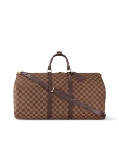 Louis Vuitton Keepall Bandouliere 55 Travel Bag 21.7in/ 55cm Brown Damier Ebene Gold Hardware