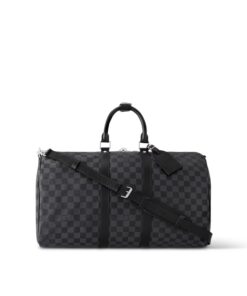 Louis Vuitton Keepall Bandouliere 45 Travel Bag 17.7in/ 45cm Black Damier Graphite Silver Hardware N41418