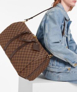 Louis Vuitton Keepall Bandouliere 45 Travel Bag 17.7in/ 45cm Brown Damier Ebene Gold Hardware N41428 - Image 3