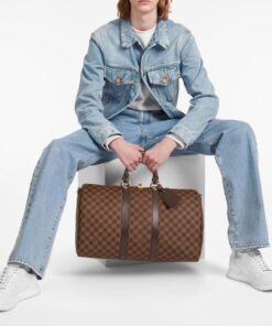 Alternative view of Louis Vuitton Keepall Bandouliere 45 Travel Bag 17.7in/ 45cm Brown Damier Ebene Gold Hardware N41428