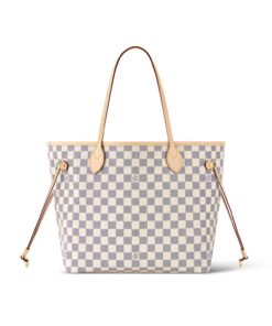 Louis Vuitton Neverfull MM Tote Bag 12.2in/ 31cm Rose Ballerine Pink Damier Azur Canvas For Women N41605