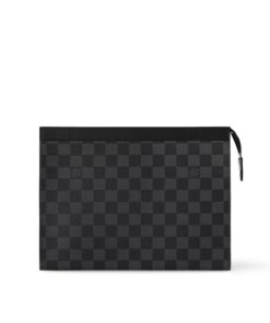 Louis Vuitton Pochette Voyage MM Pouch 10.6in/ 27cm Black/ Grey Damier Graphite Canvas Silver Hardware For Men N41696