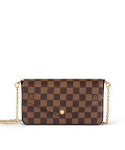 Louis Vuitton Pochette Felicie Shoulder Bag 8.3in/ 21cm Brown Gold Hardware For Women N63032