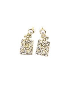 Chanel Perfume Bottle Earrings Gold Tone For Women