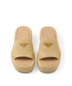 Prada Crochet Flatform Slides Brown For Women