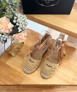 Alternative view of Prada Linen Espadrille Wedge Sandals Beige