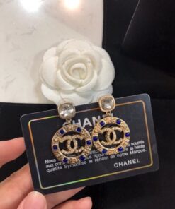 Alternative view of Chanel Small Dark Blue Stone Earrings Gold Tone For Women