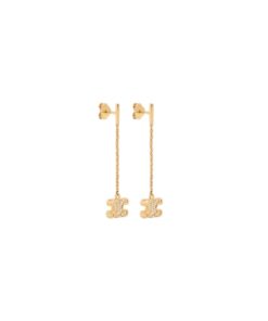 Celine Triomphe Rhinestone Long Earrings In Brass With Gold Finish And Crystals Gold For Women 460NB6BCZ.35OR