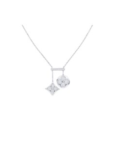 Louis Vuitton Two Blossom Necklace Silver Tone For Women Q94310
