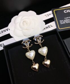Chanel Two Hearts Links Earrings Gold Tone For Women