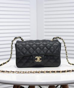 Chanel Classic Flap Bag Small Crossbody 7.9in/ 20cm Black Gold Hardware For Women