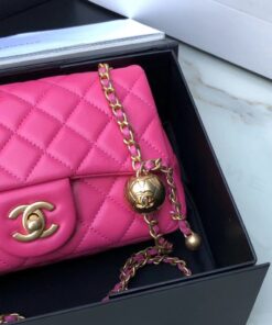 Chanel Flap Bag With CC Ball On Strap Mini Crossbody 7.8in/ 20cm Pink Gold Hardware For Women AS1787 - Image 5