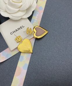 Chanel Yellow Thick Border Heart Earrings Gold Tone For Women - Image 6