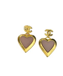 Chanel Yellow Thick Border Heart Earrings Gold Tone For Women